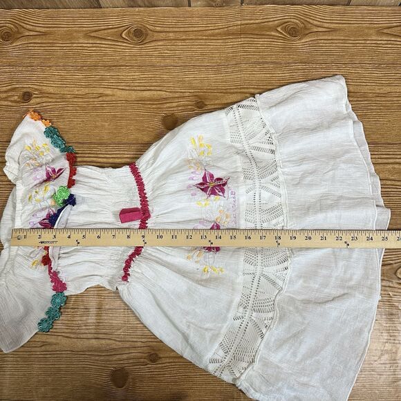 Embroidered Mexican Dress Girls White Flower Patterns 24” Length - Picture 11 of 16